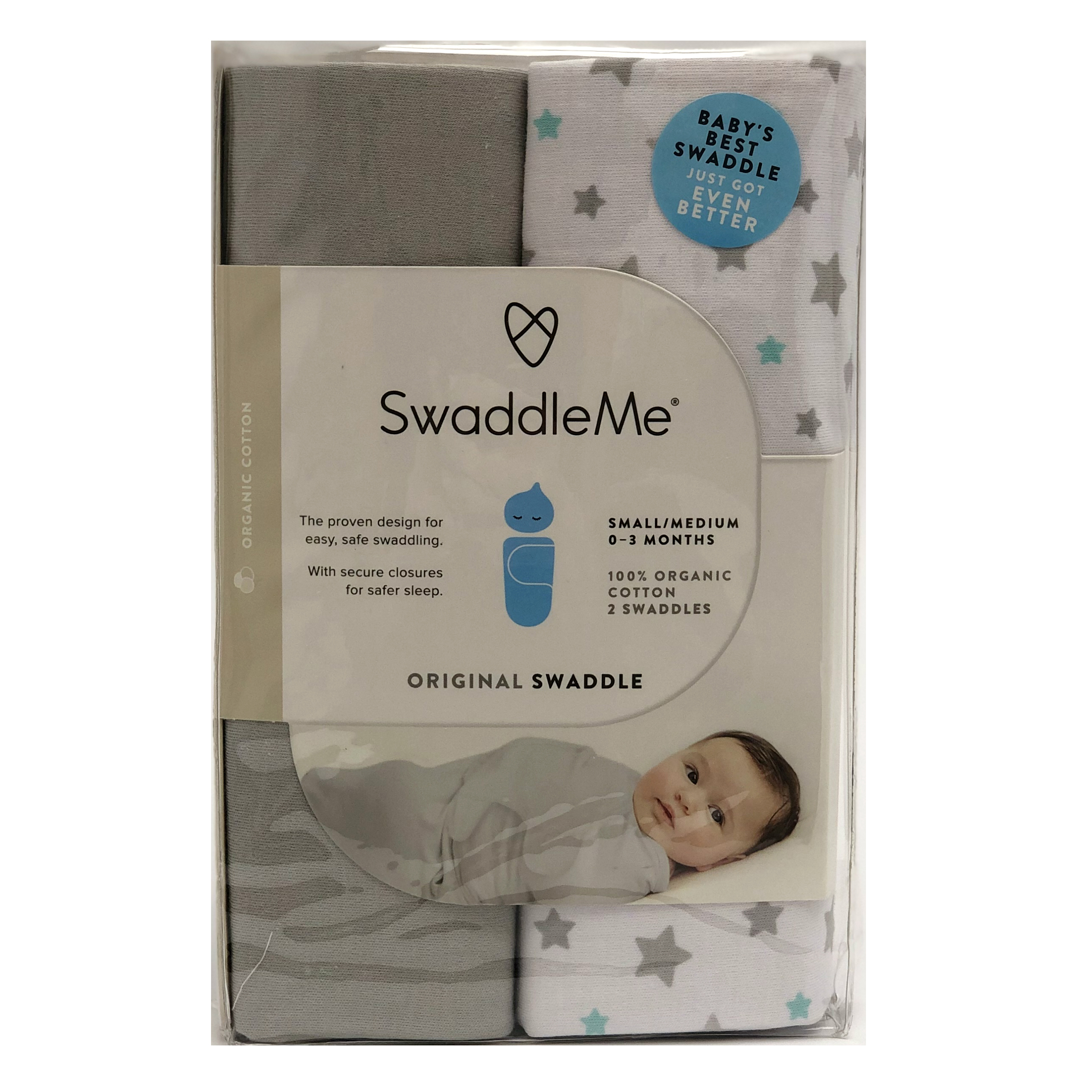 Конверт Summer Infant SwaddleMe Organic Серые звезды на липучке S/M 2шт - фото 2