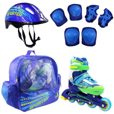 Набор роликовые коньки Alpha Caprice раздвижные Sporter Blue шлем и набор защиты в сумке размер M 35-38