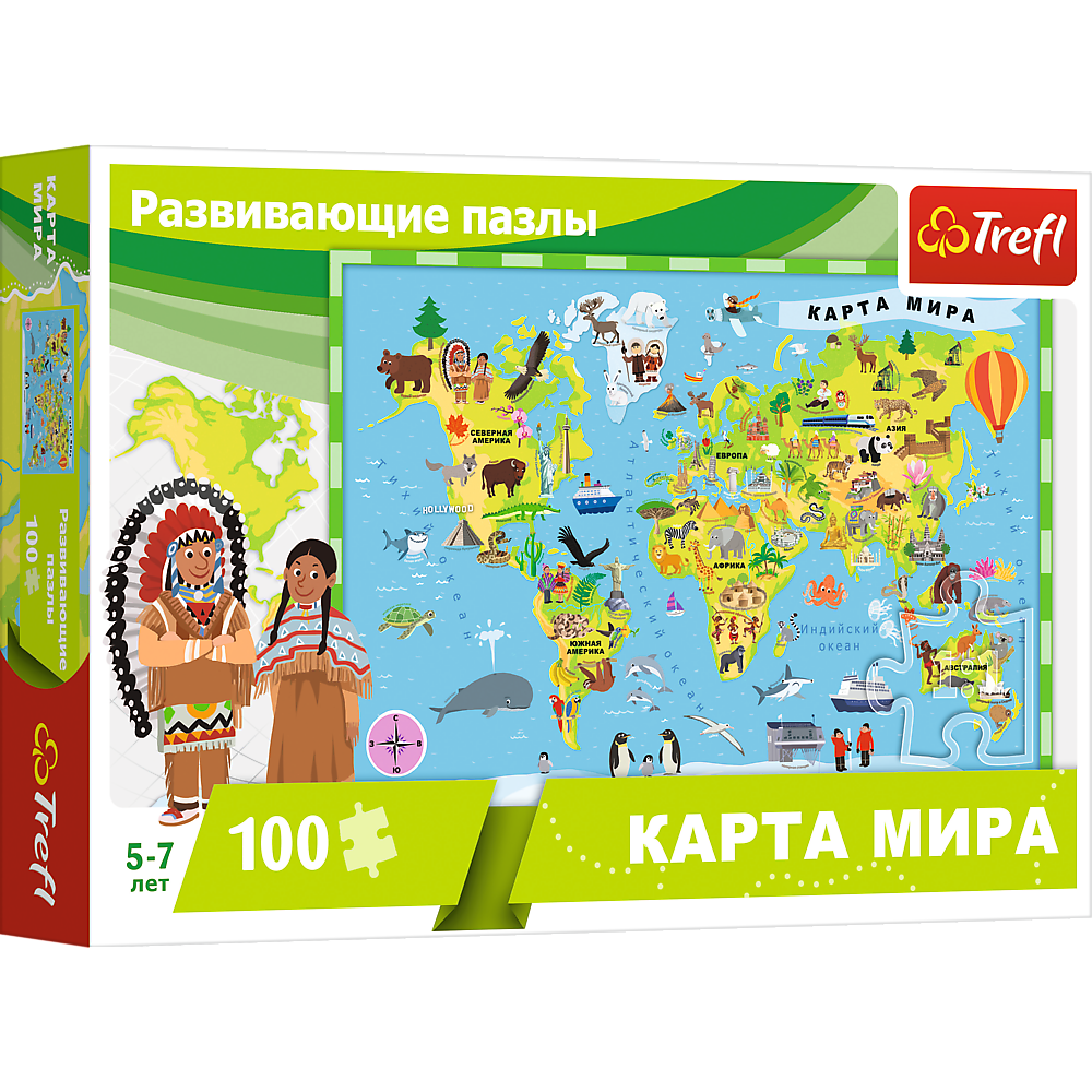 Пазл Trefl Карта мира 100 деталей - фото 1