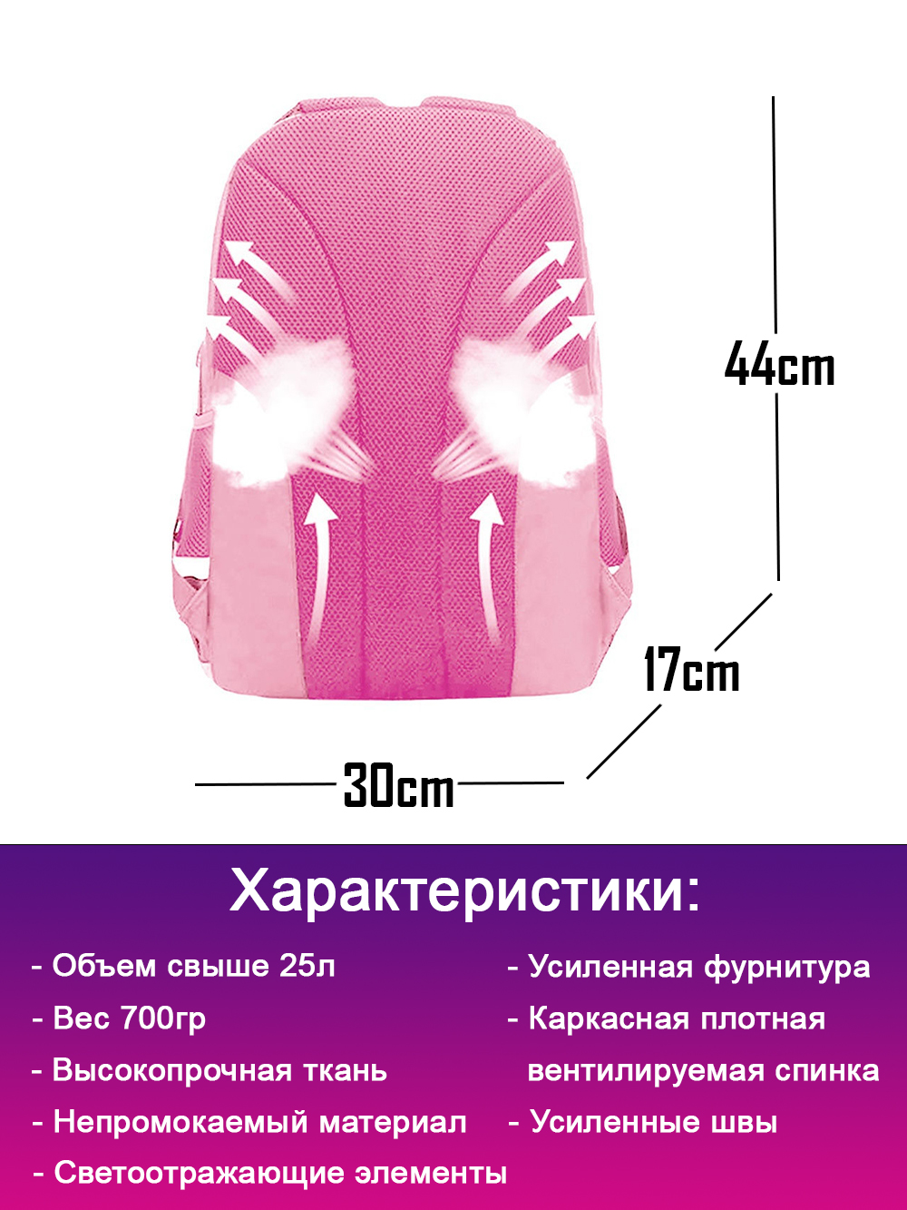 Рюкзак школьный Evoline большой розовый EVO-159-rose - фото 6
