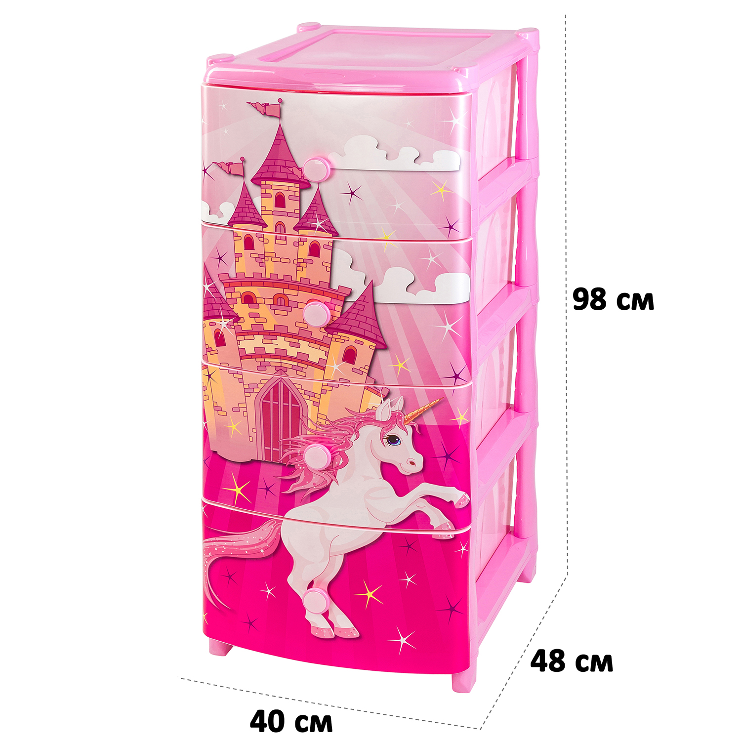 Комод El Casa 4-х секционный 40х48х98 см Замок с ножками на колесиках. розовый - фото 2