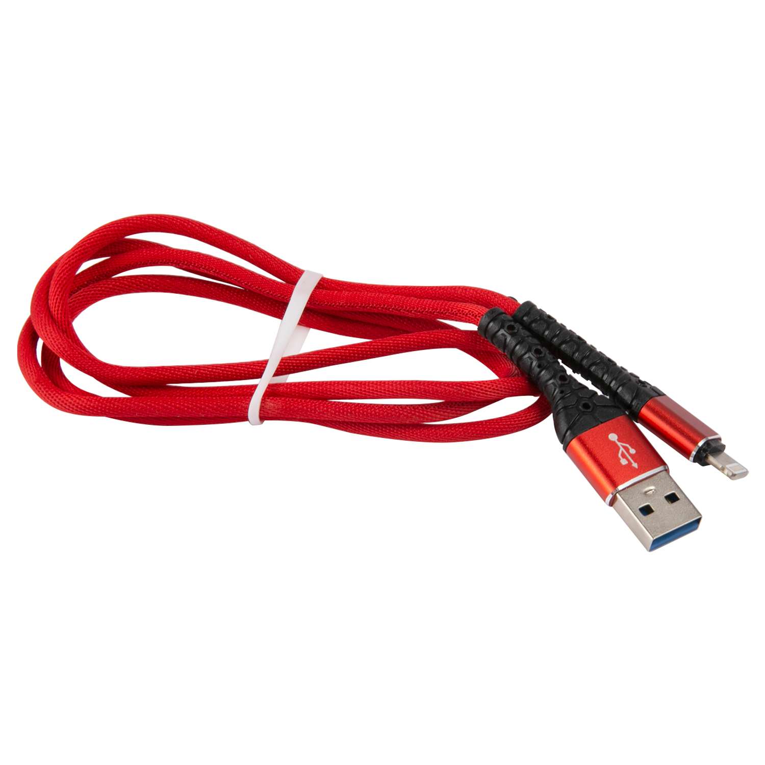 Дата-кабель mObility USB – Lightning 3А тканевая оплетка красный - фото 1