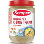 Пюре Semper рагу овощи-филе трески 190 г