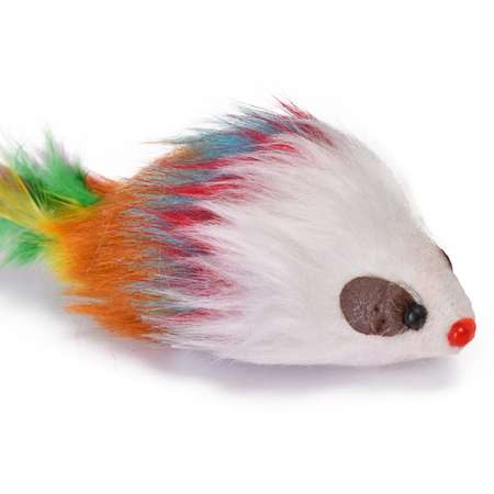 Игрушка для кошек Nobby Мышка с длинной шерсткой погремушкой и хвостиком из перьев 80121