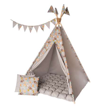 Детская игровая палатка вигвам Buklya Медведи с ковриком бон-бон цв. серый / серый