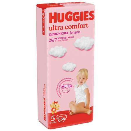 Подгузники Huggies Ultra Comfort для девочек 5 12-22кг 56шт