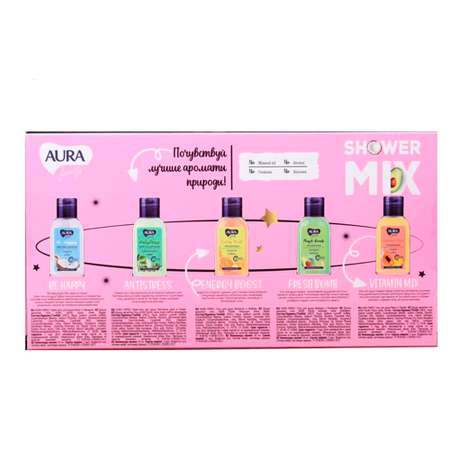 Подарочный набор AURA Family Shower mix 3 геля для душа 50 мл + 2 крем-геля для душа 50 мл