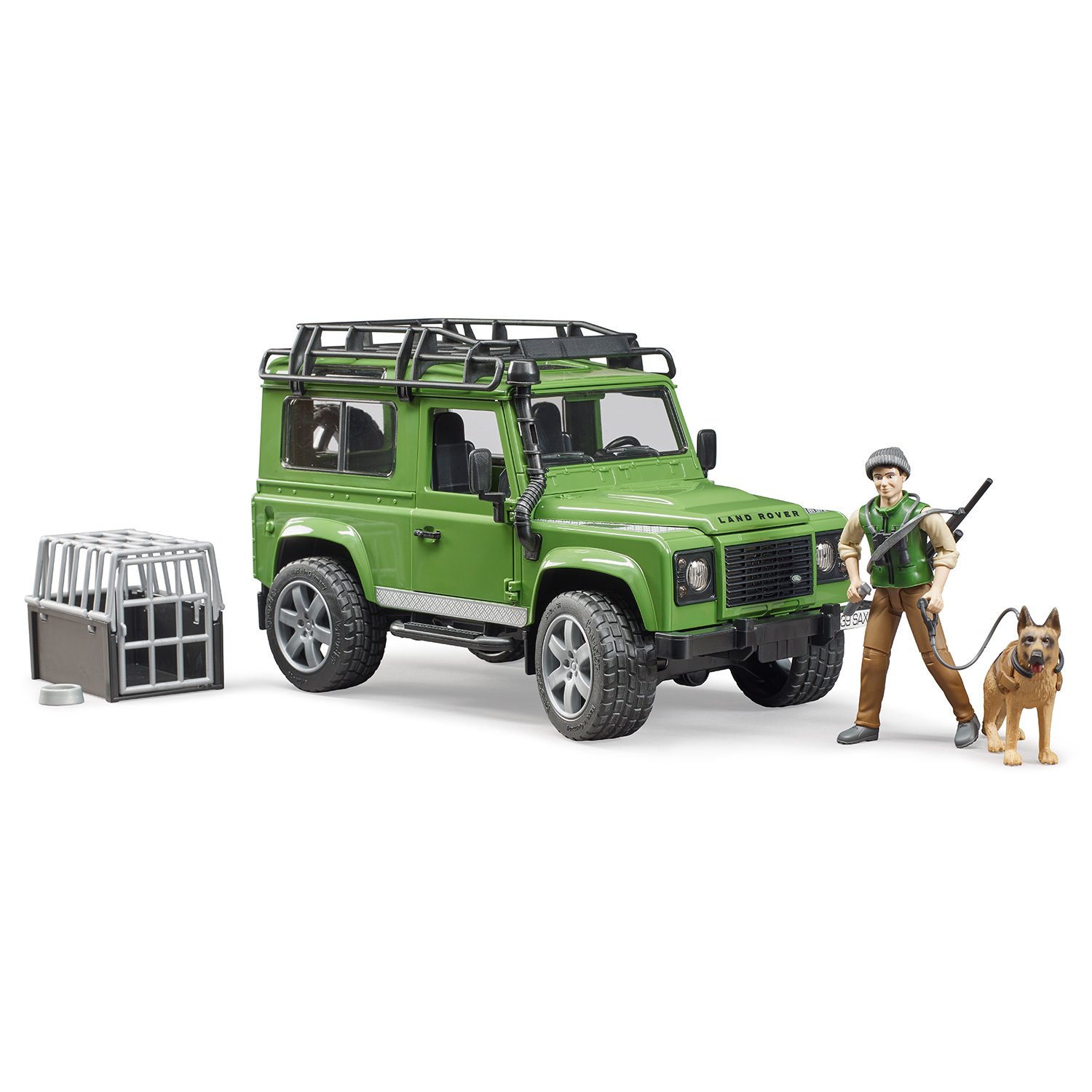 Автомобиль Bruder Land Rover Defender с фигуркой 1:16 зеленый 2587 - фото 1