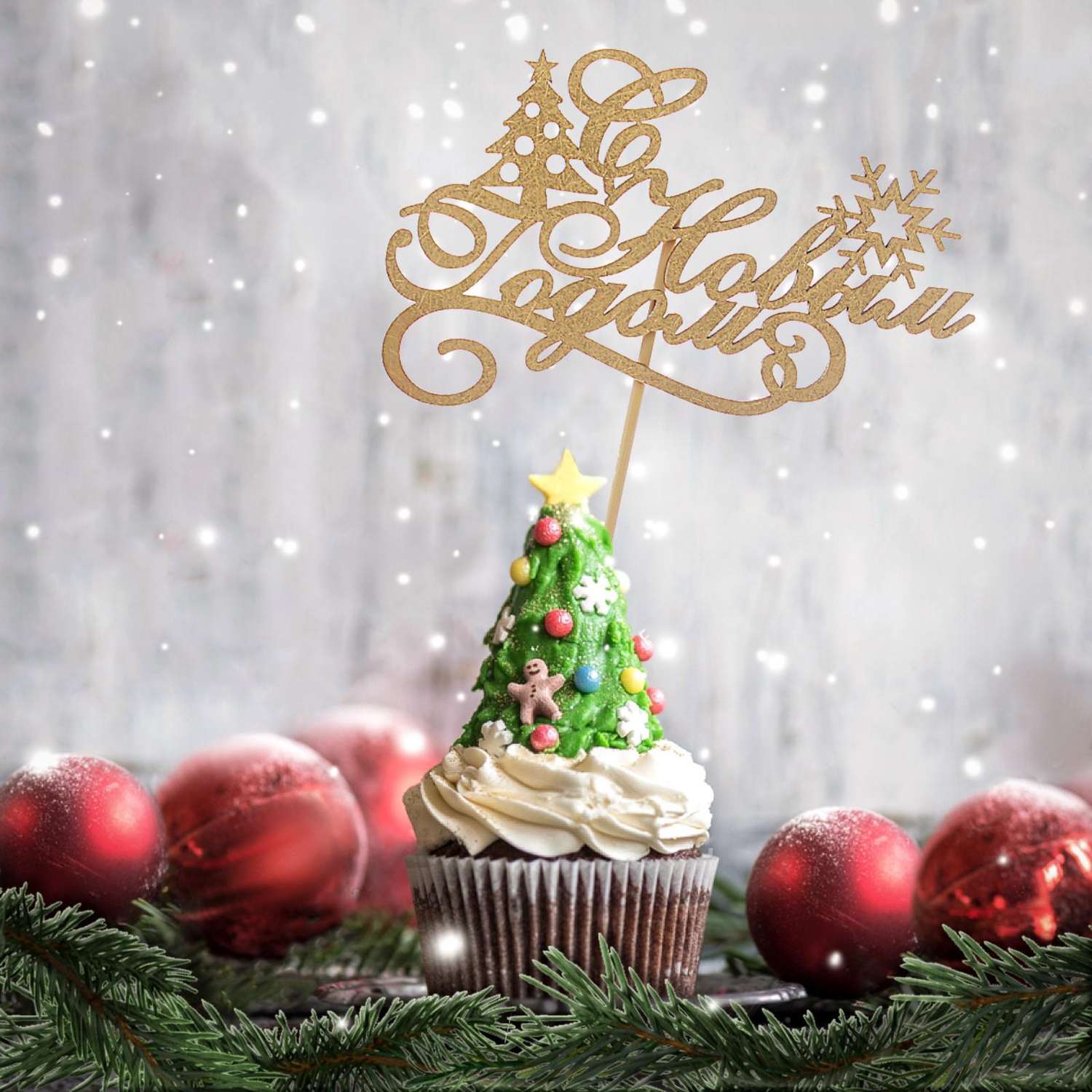Топпер Sima-Land «С Новым Годом. ёлка и снежинки» золотой. в пакете с подвесом. 11×7см Дарим Красиво - фото 1