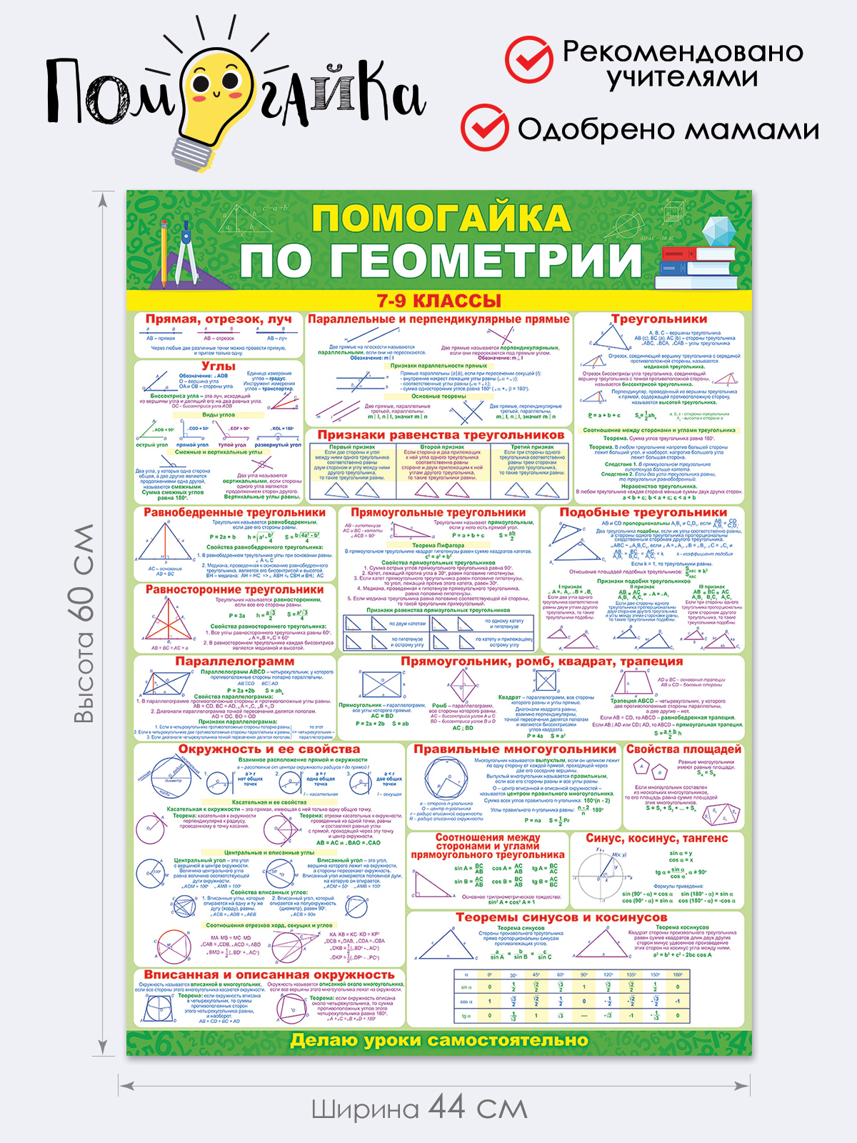 Плакат Открытая планета Плакат Помогайка по геометрии продвинутый уровень  7-9 класс купить по цене 209 ₽ в интернет-магазине Детский мир