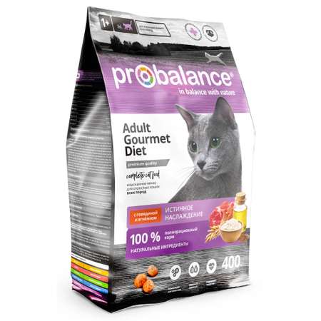Корм сухой ProBalance Gourmet Diet для кошек с говядиной и ягненком 400 г