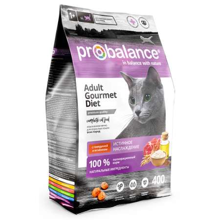 Корм сухой ProBalance Gourmet Diet для кошек с говядиной и ягненком 400 г