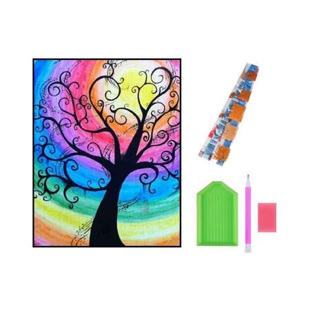Алмазная мозаика Seichi Дерево на разноцветном фоне 15х20 см