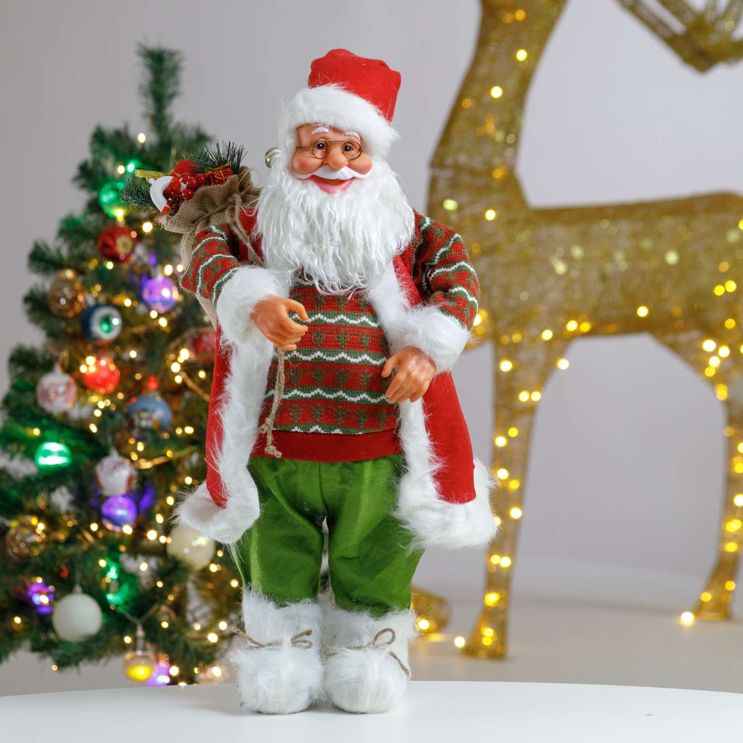 Фигура декоративная BABY STYLE Дед Мороз красный костюм принт волна с мешком 60 см - фото 1