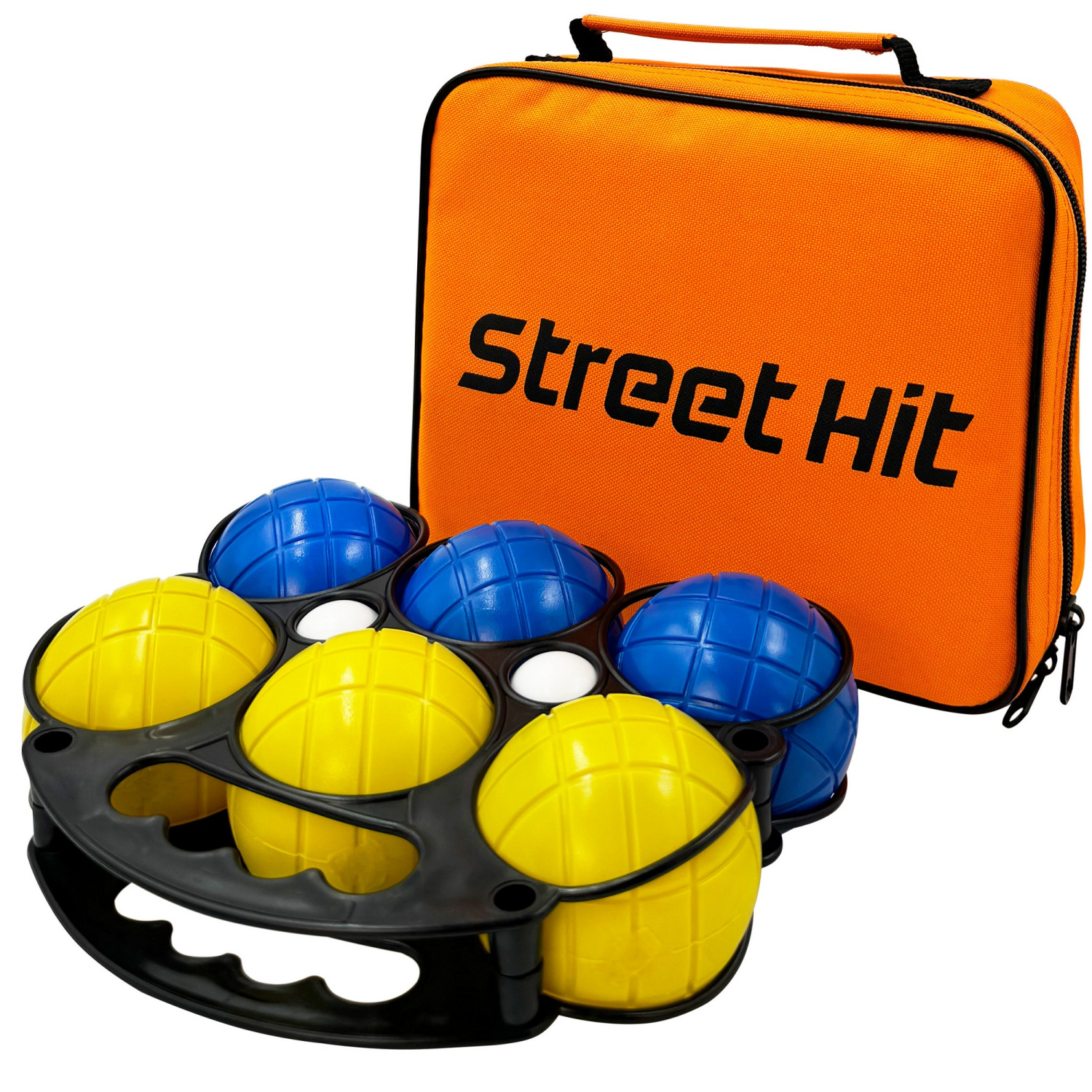 Набор для игры Street Hit Петанк 6 шаров из пластика синий и желтый - фото 1