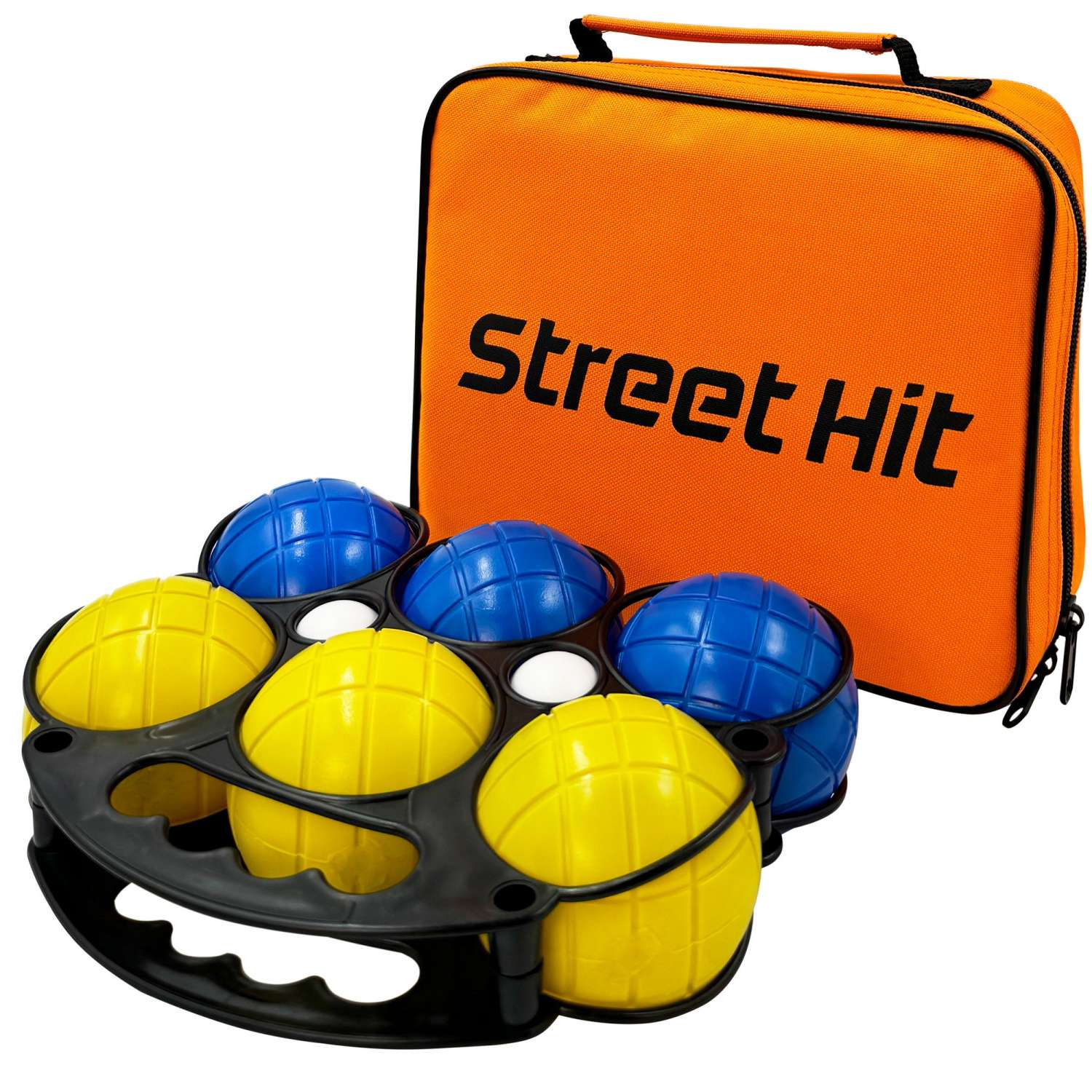 Набор для игры Street Hit Петанк 6 шаров из пластика синий и желтый - фото 1