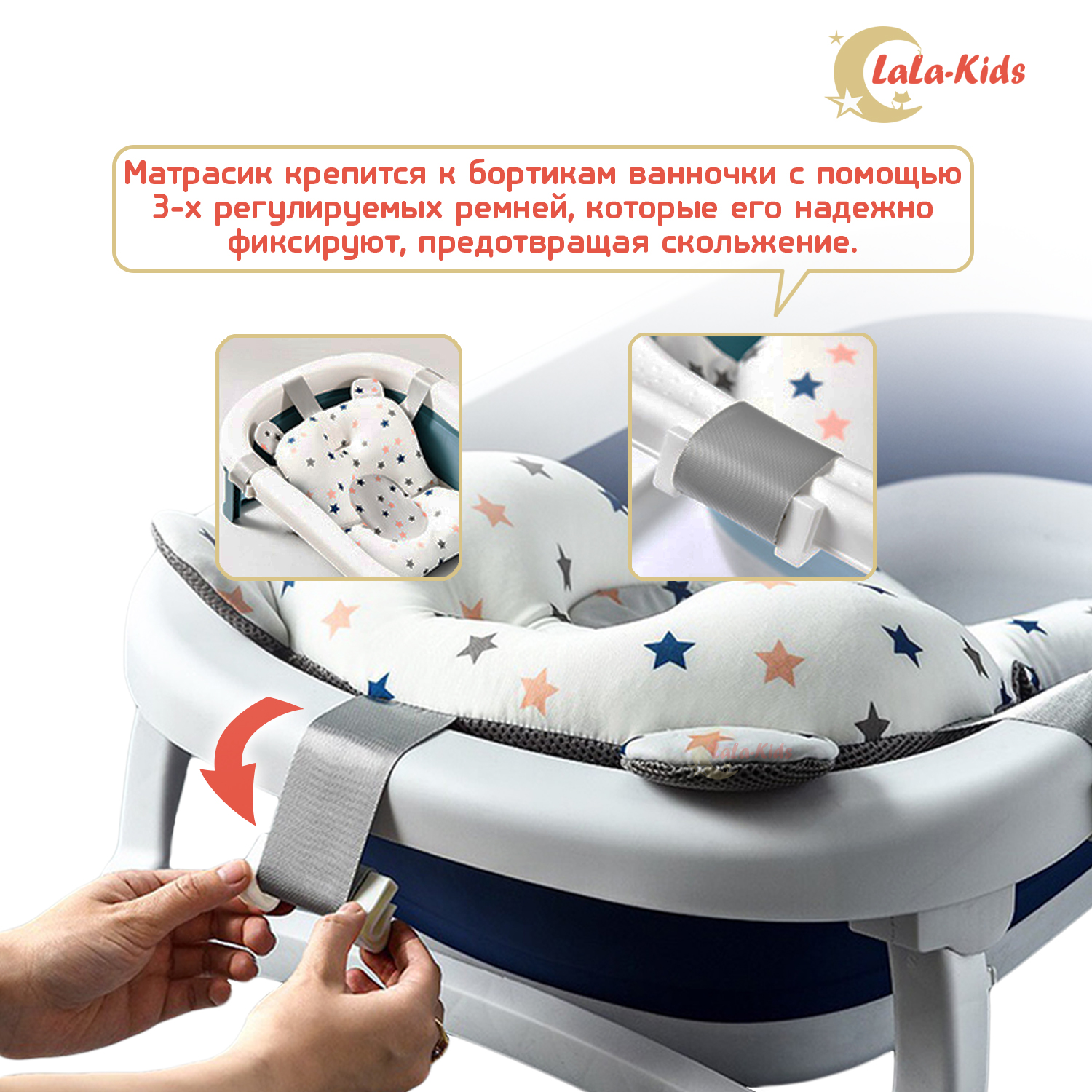 Детская ванночка LaLa-Kids складная с матрасиком для купания новорожденных - фото 8