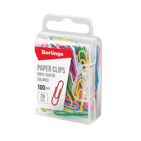 Скрепки Berlingo 28 мм цветные пластиковая упаковка европодвес 12 наборов по 100 шт