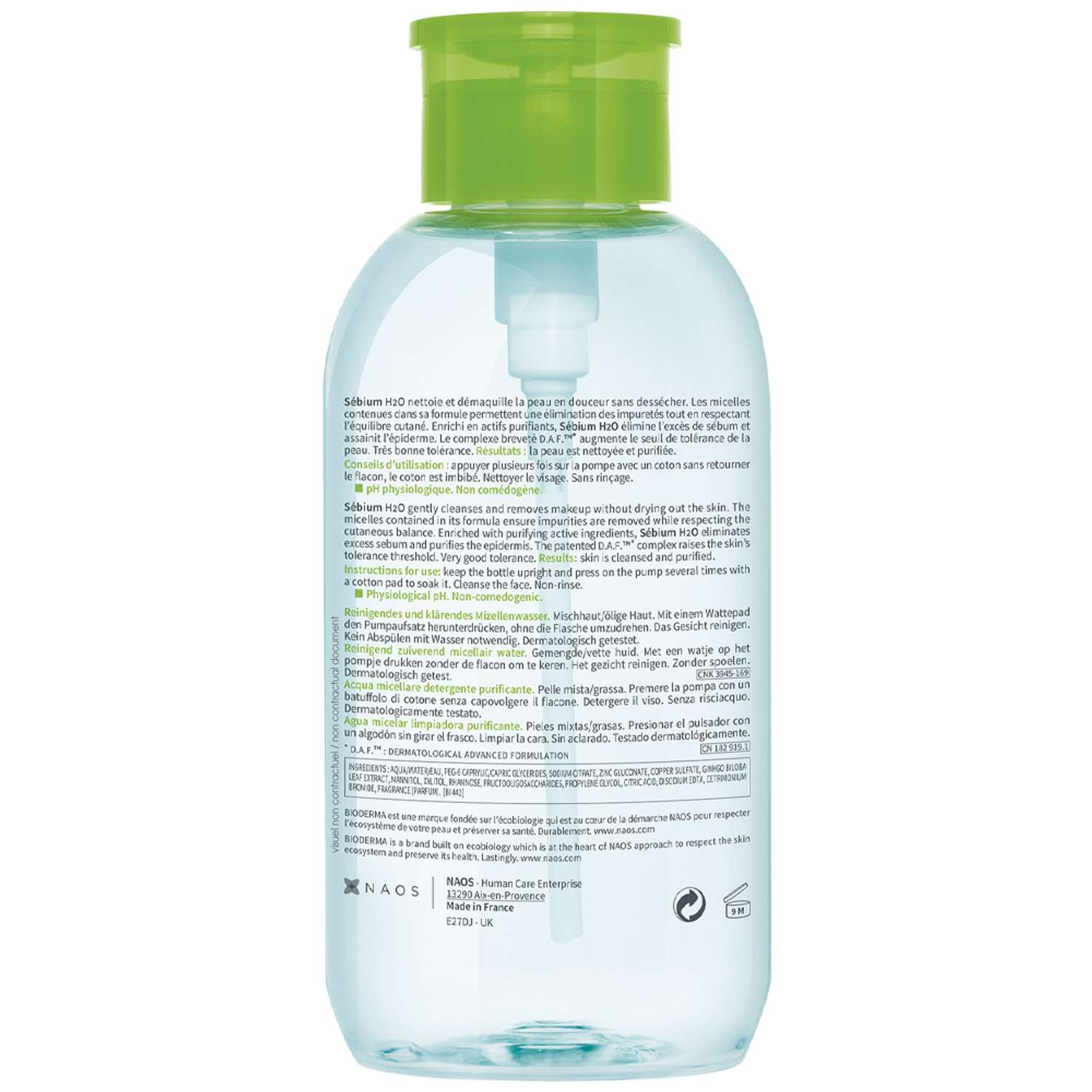 Мицеллярная вода H2O с помпой Bioderma Sebium очищающая для жирной и проблемной кожи лица 500 мл - фото 3