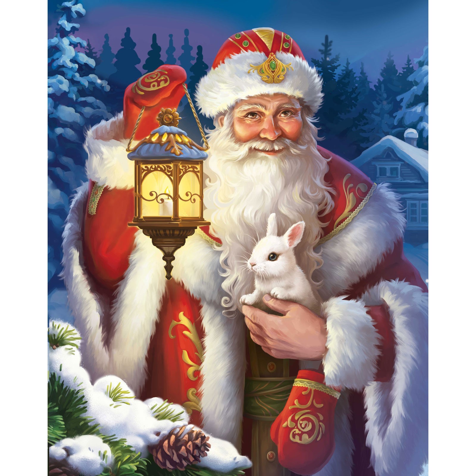 Картина Школа Талантов по номерам на холсте с подрамником «Дед Мороз с кроликом» 40х50 см - фото 1
