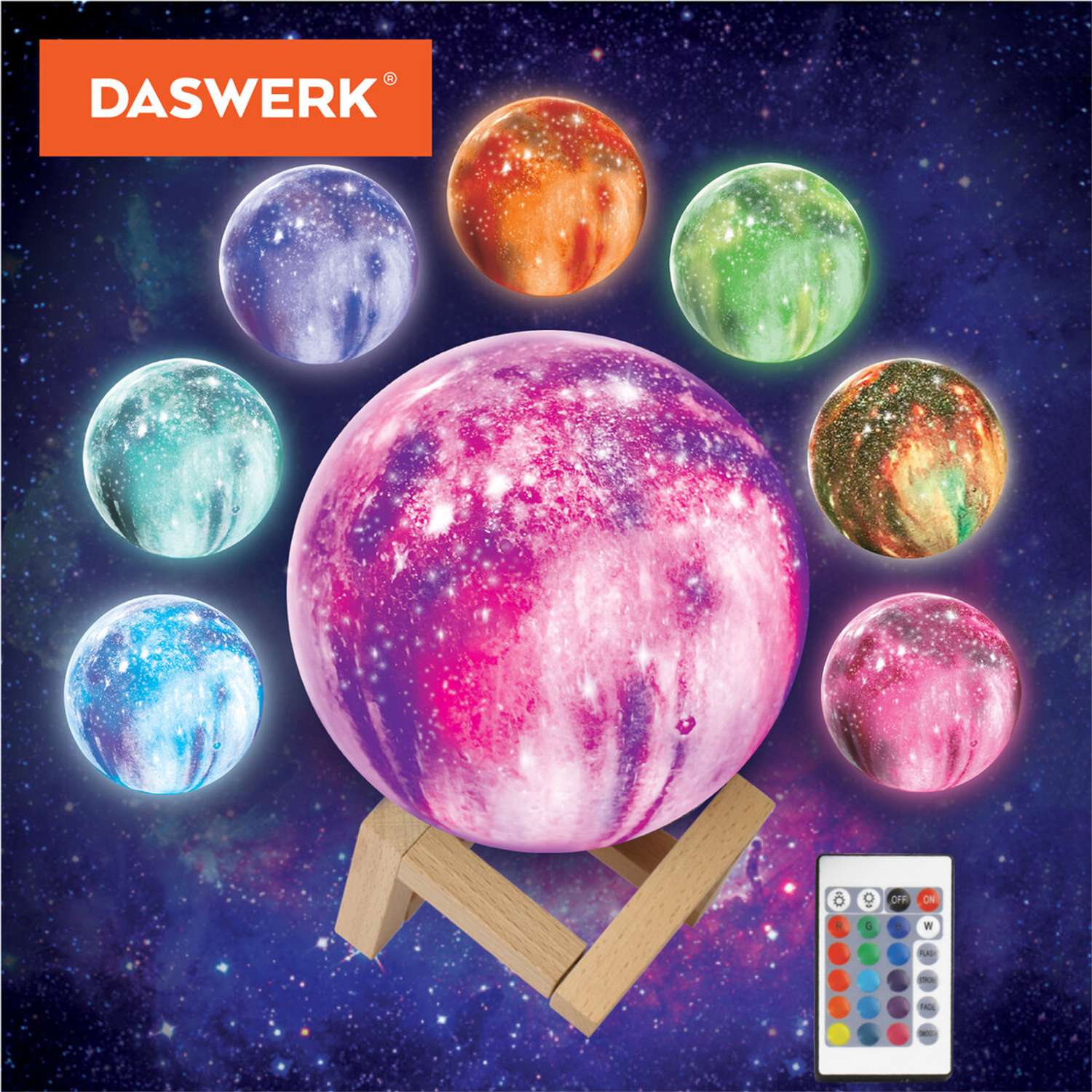 Ночник DASWERK детский светильник Led лампа Вселенная 16 цветов с пультом - фото 7