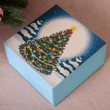 Коробка Sima-Land подарочная« Новогодняя. c ёлкой» голубая. 20×20×10 см