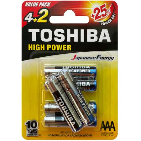 Батарейки Toshiba LR03 щелочные alkaline Мизинчик High Power 6шт AAA 1.5V
