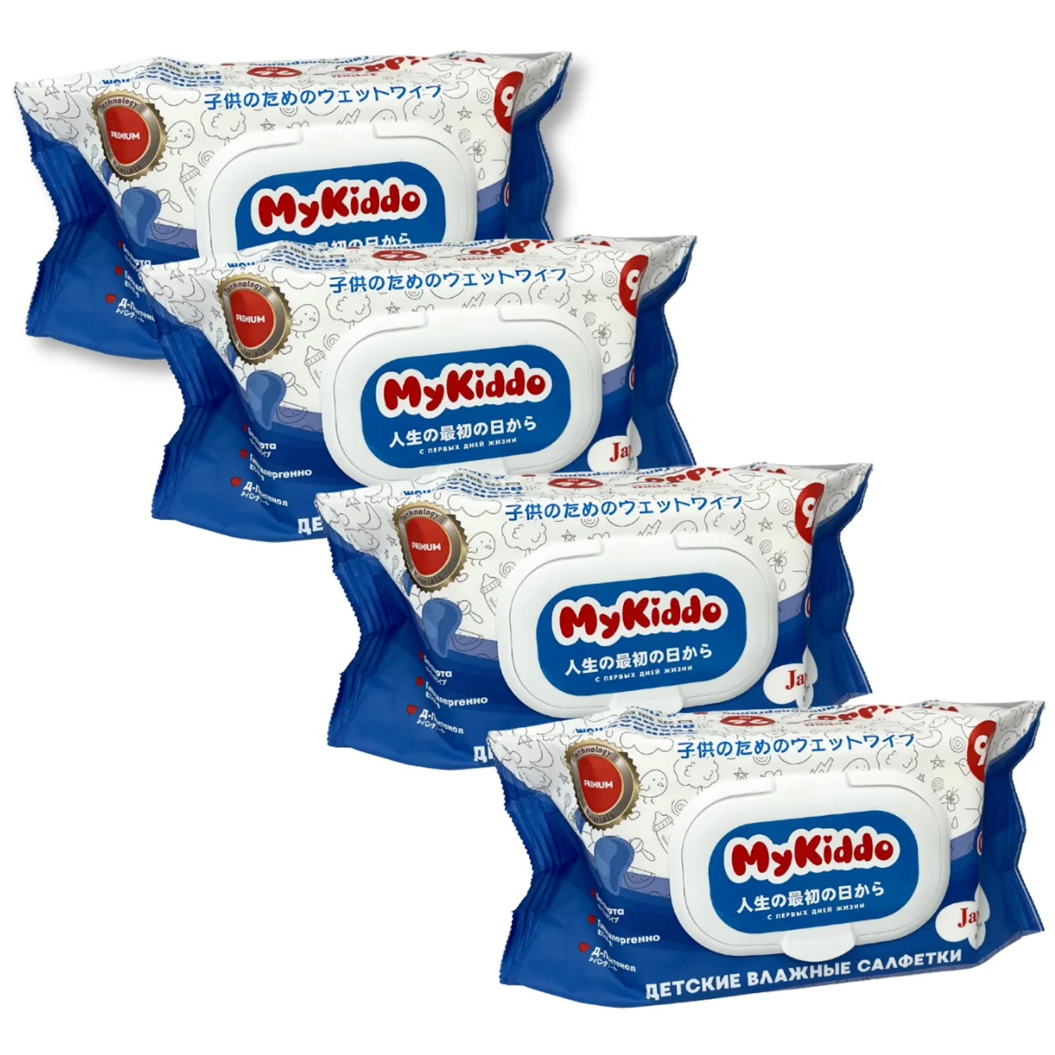 Влажные салфетки MyKiddo Детские с пантенолом 4 упаковки по 96 штук - фото 1