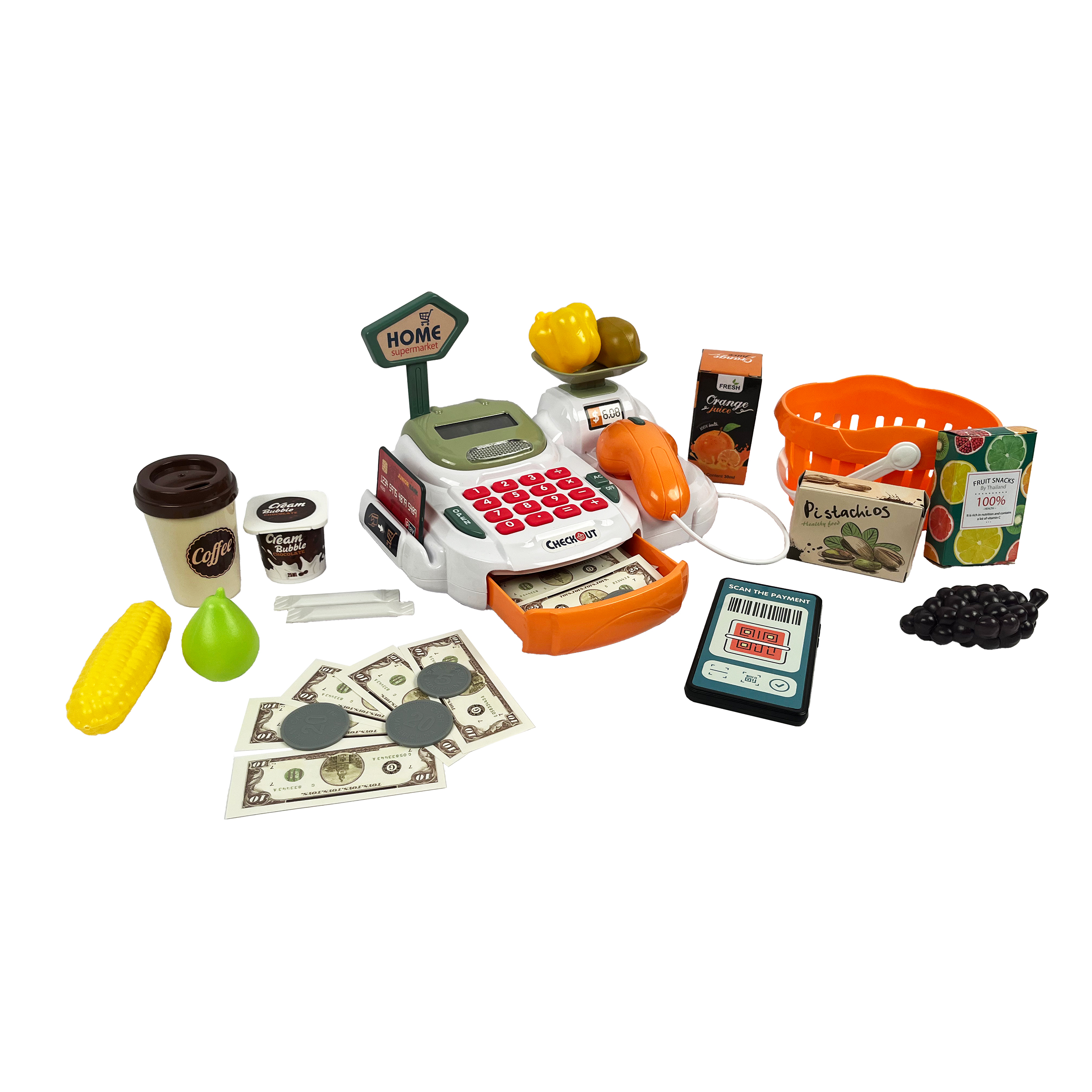 Игровой набор Касса ТОТОША супермаркет со звуком и сканером оранжевый - фото 4