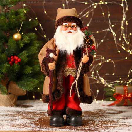 Дед мороз Зимнее волшебство «В коричневой шубке с посохом» двигается 20х40 см