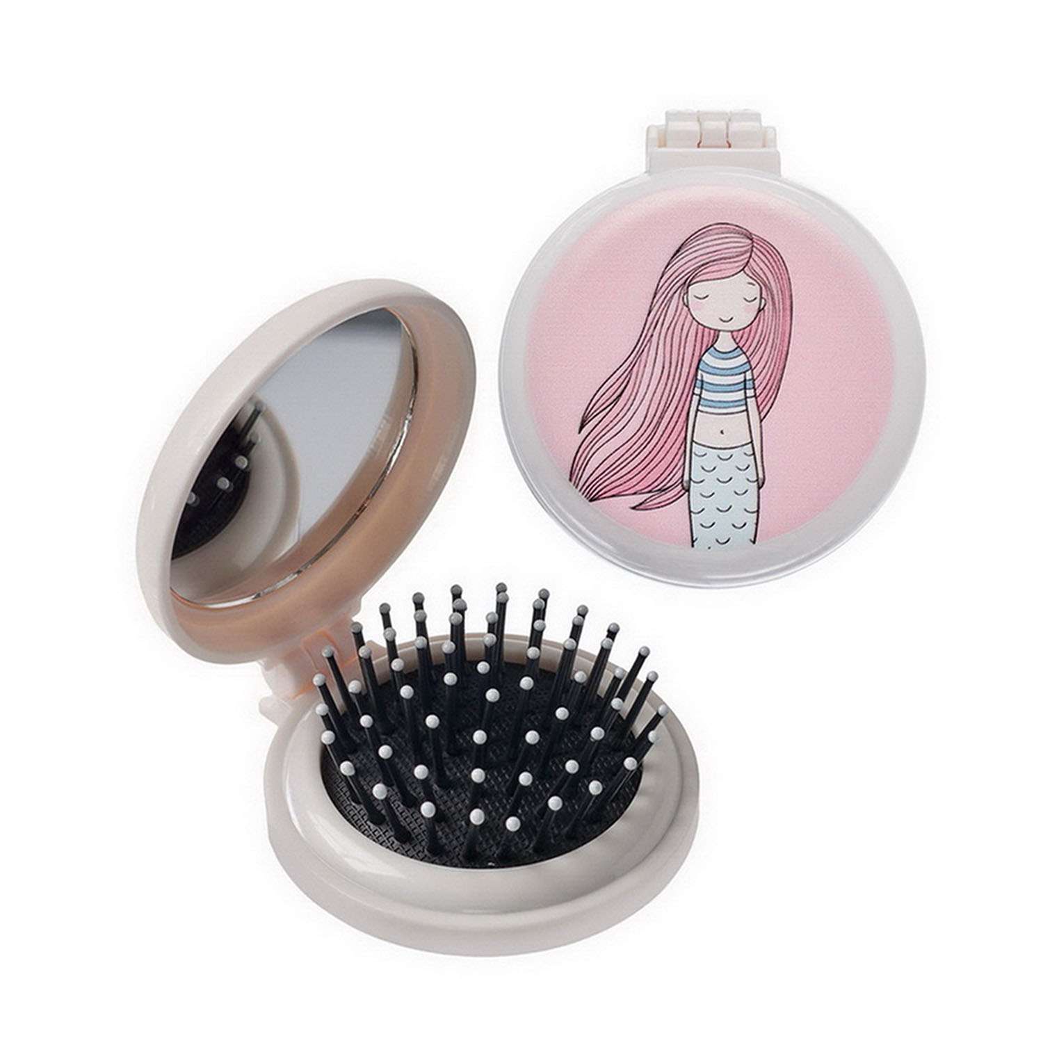 Расческа для волос Bradex с зеркалом Розовая русалка складная - фото 1