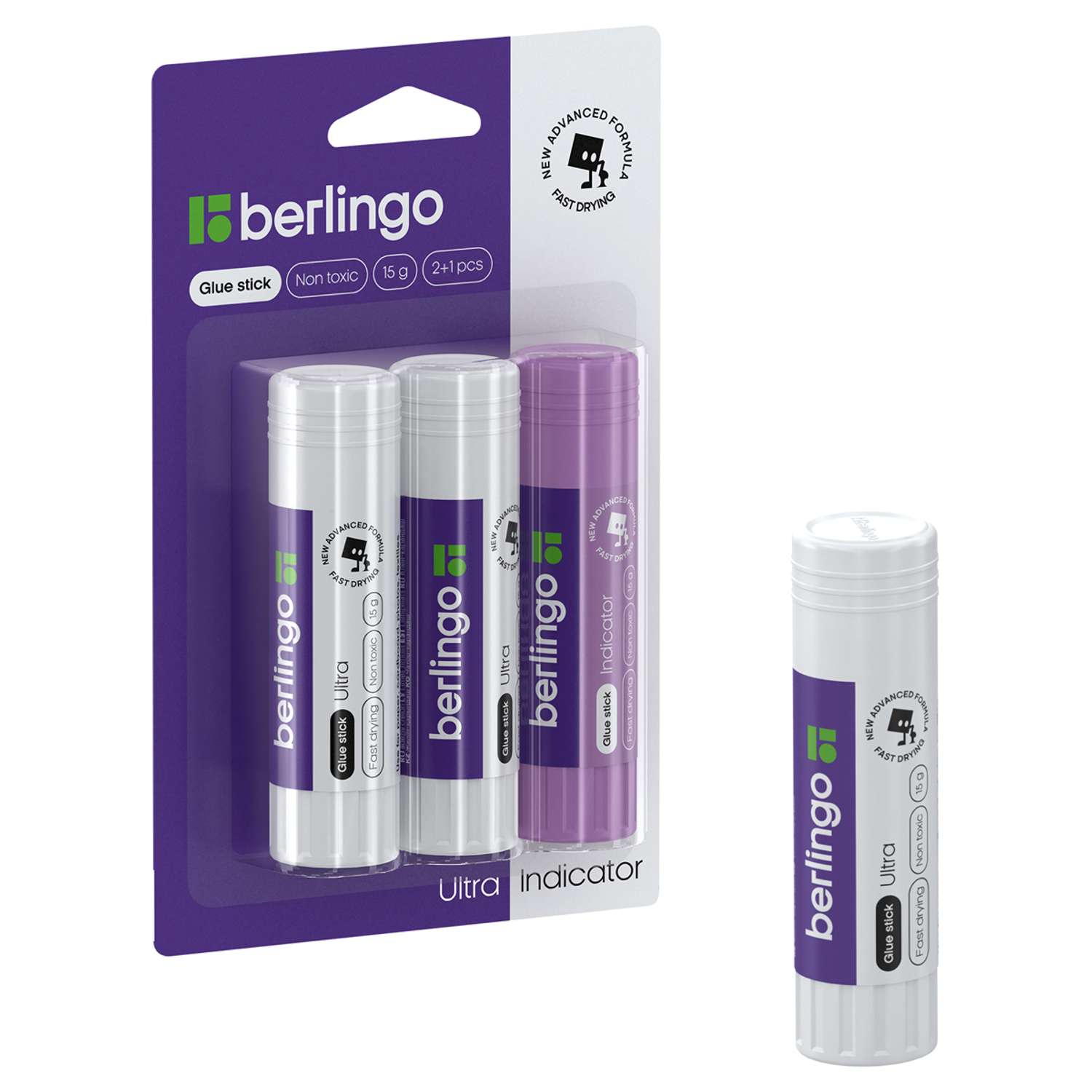 Клей-карандаш Berlingo Ultra / Indicator 15 г 3 шт блистер европодвес ПВП - фото 1