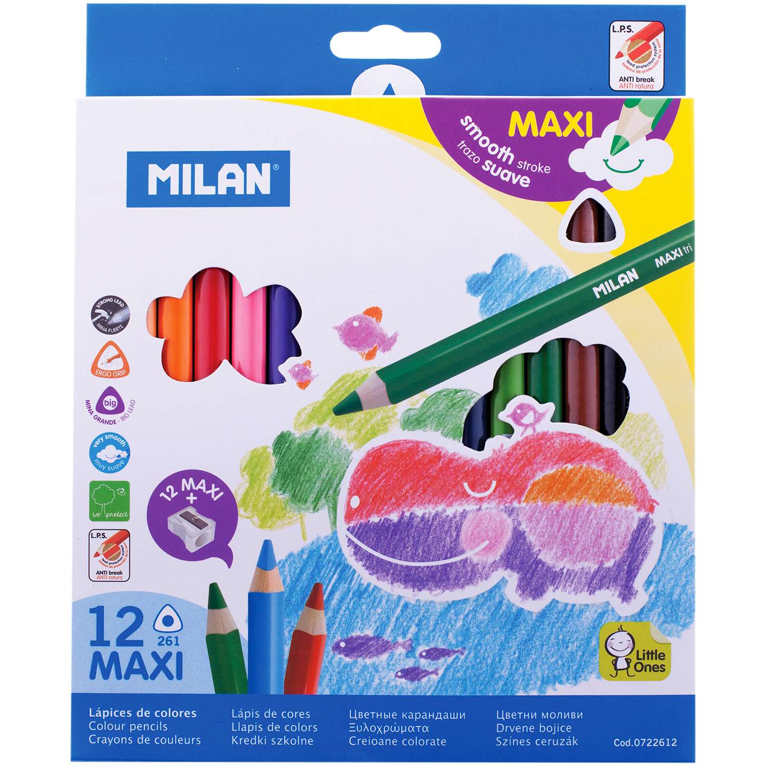 Карандаши цветные MILAN 261 Maxi 12цв. трехгран. с точилкой - фото 1