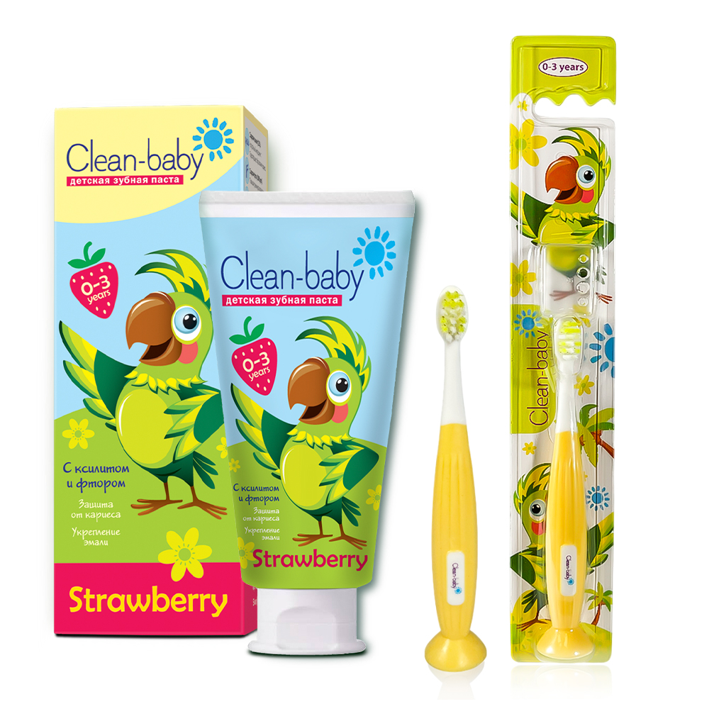 Детская зубная паста Clean-baby Клубника 0-3 года + Зубная щетка Clean-baby - фото 1