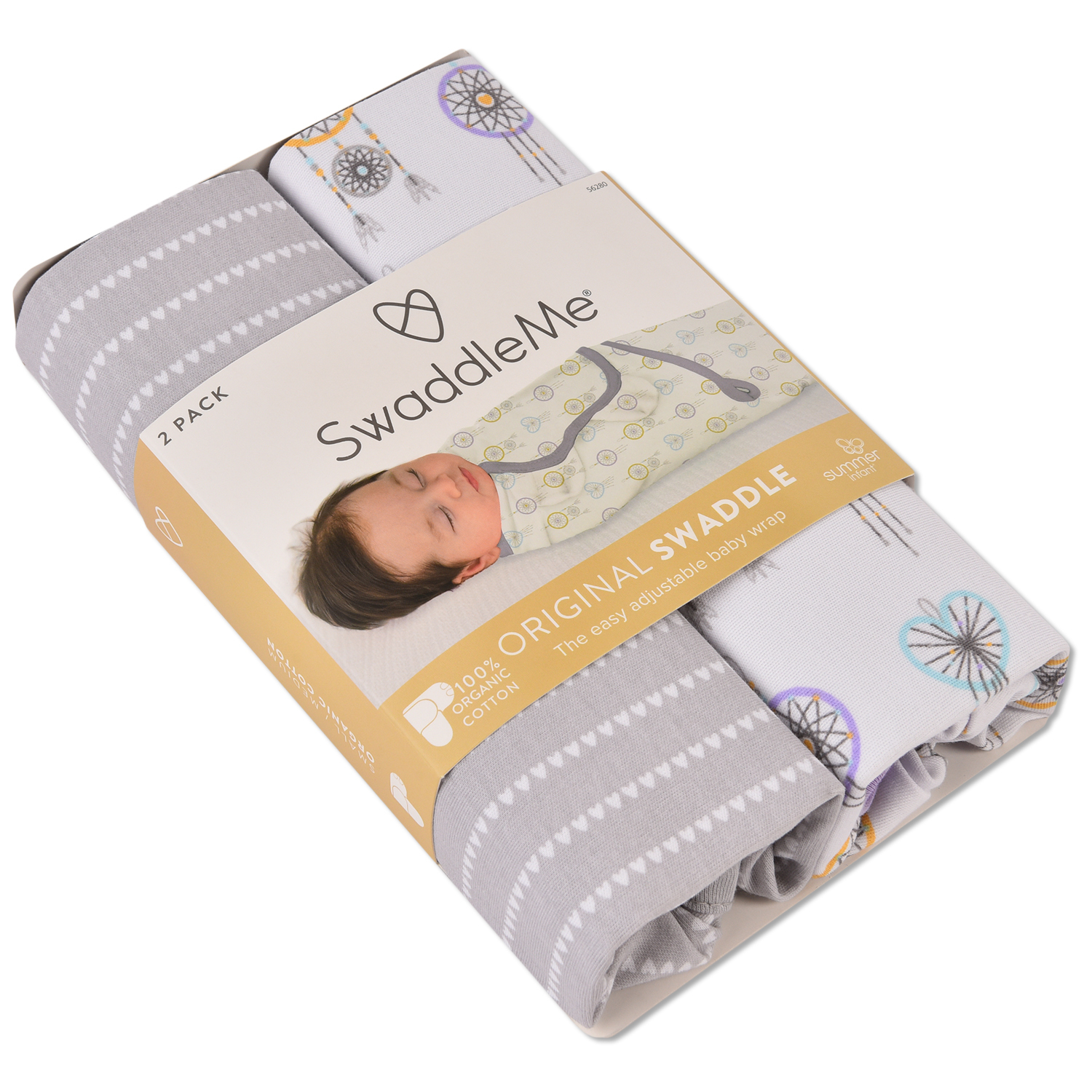 Конверт Summer Infant SwaddleMe Organic Ловец Снов на липучке S/M 2шт Сиреневый-Серый - фото 8