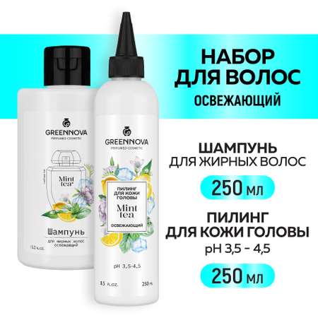 Косметический набор для жирных волос GREENNOVA освежающий Mint Tea 450+250 мл