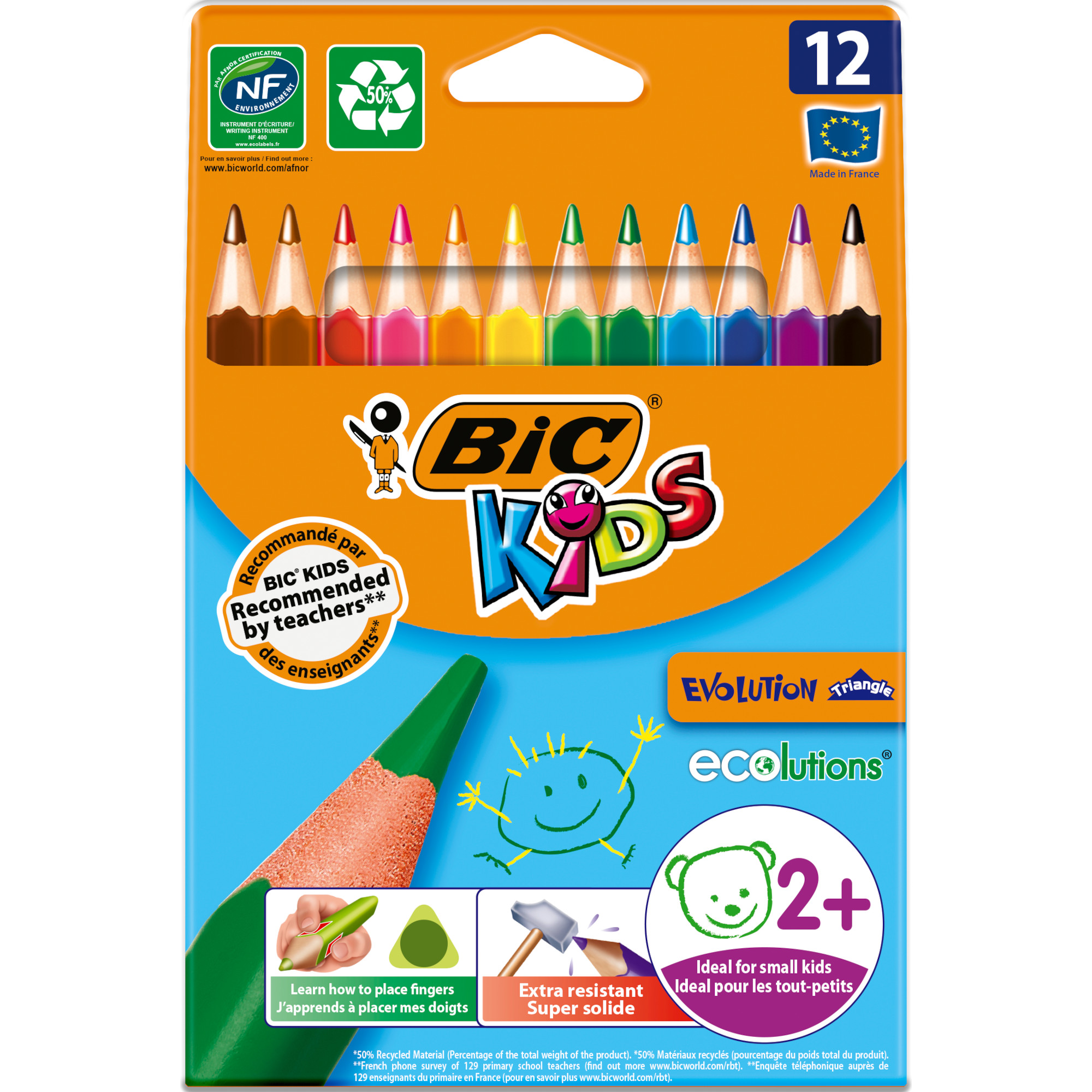 Карандаши цветные Bic Kids Evolution Трайэнжл 12цветов 82973511/8297356  купить по цене 419 ₽ в интернет-магазине Детский мир