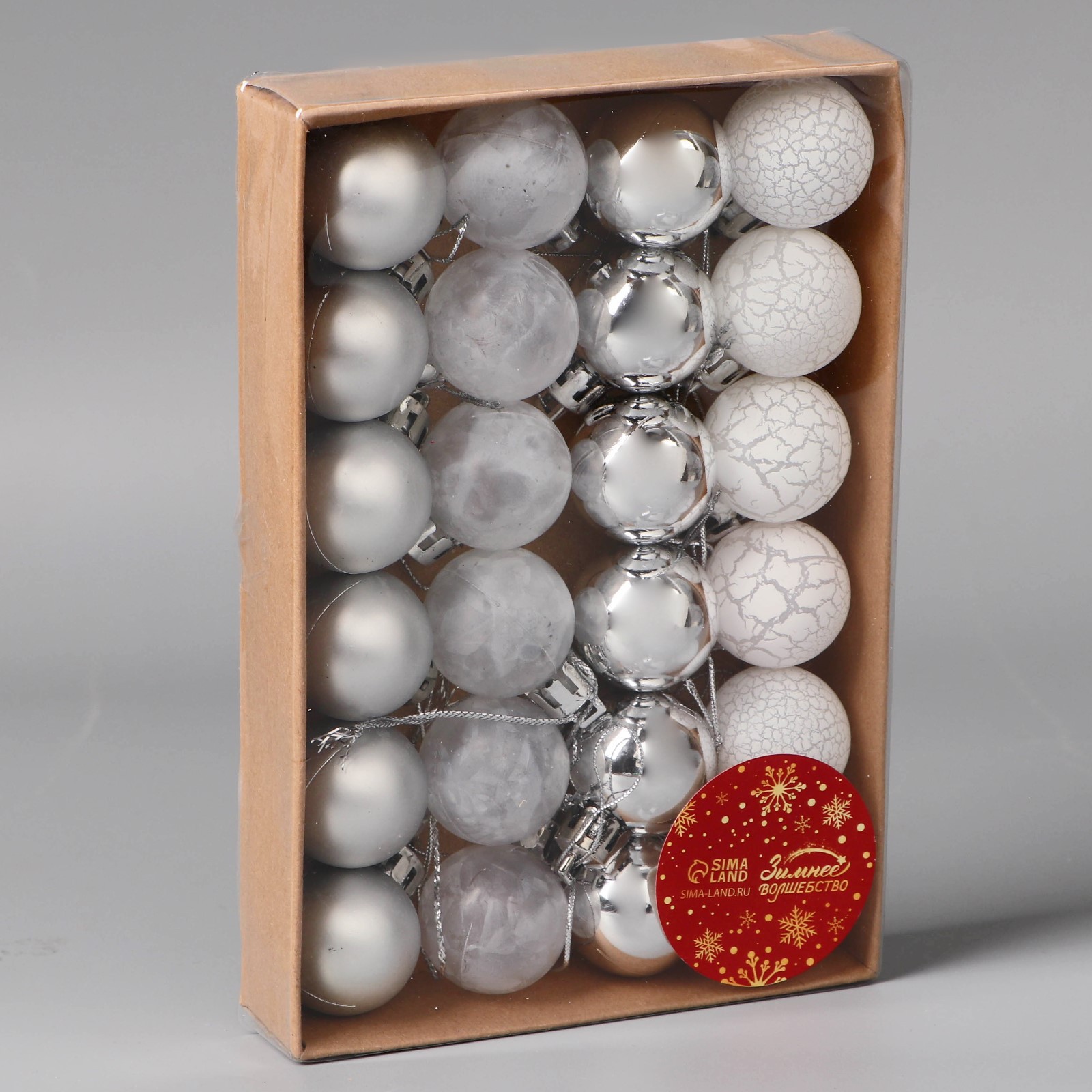 Набор шаров Зимнее волшебство пластик d-3 см 24 шт «Традиция» треск серебро белый - фото 2