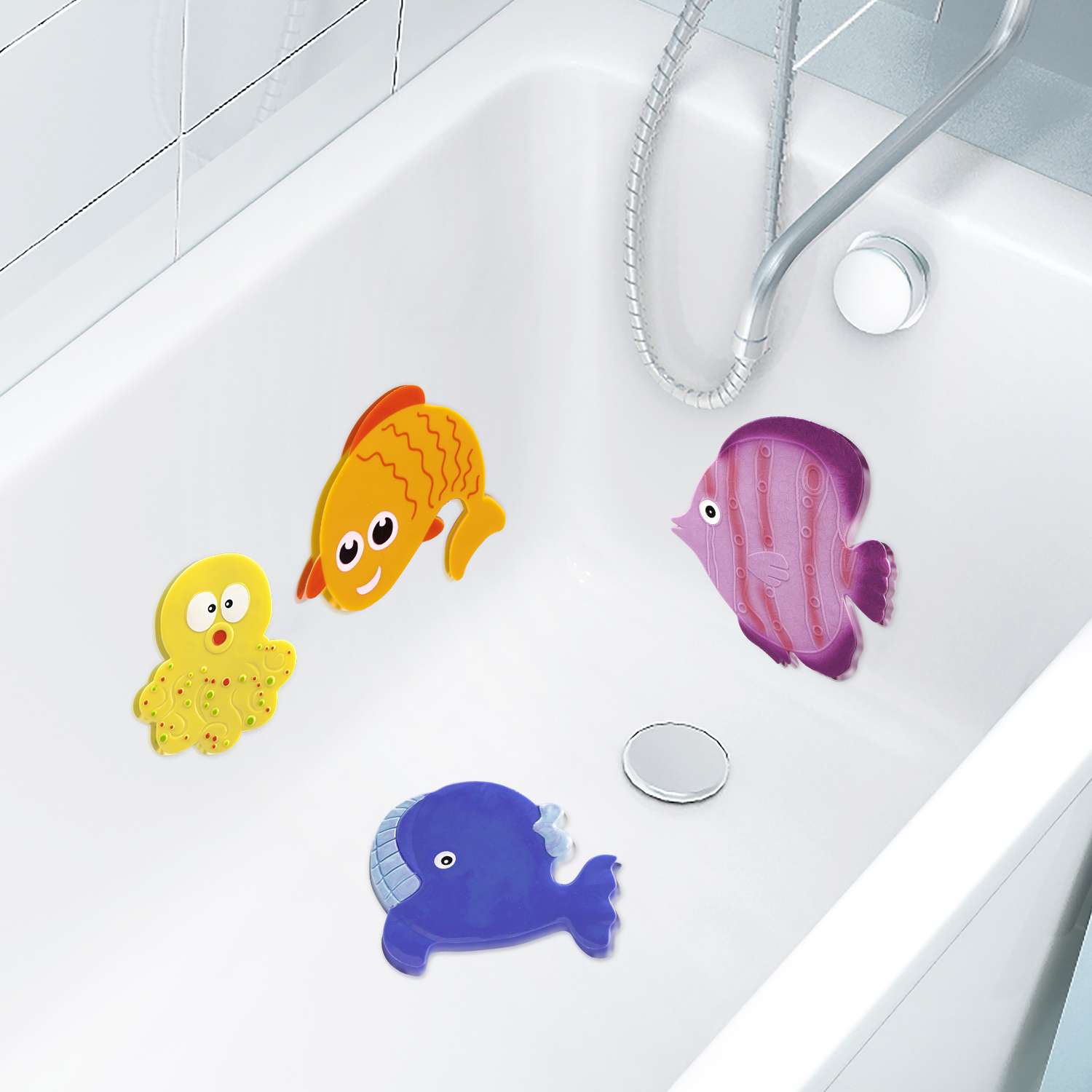 Набор мини-ковриков VALIANT для ванной комнаты «Подводный мир» на присосках 4 шт. Микс - фото 3