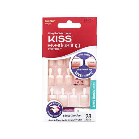 Накладные ногти Kiss с клеем Ультра стойкий французский маникюр с перламутром 28 шт
