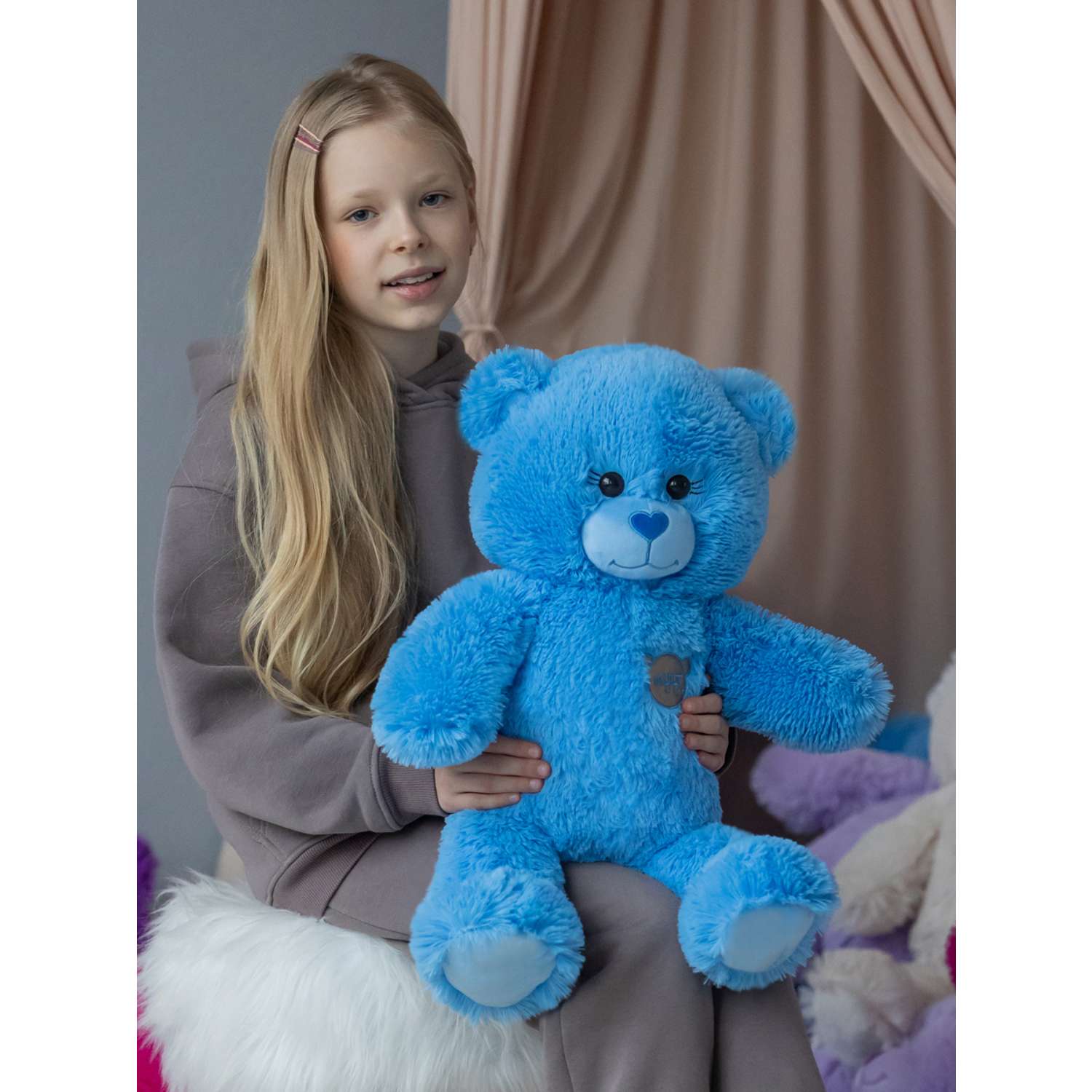 Мягкая игрушка KULT of toys Плюшевый медведь Color цвет синий 65см - фото 1