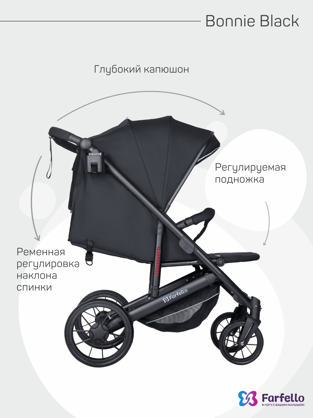 Коляска прогулочная детская Farfello Bonnie Black BB-3 - фото 4