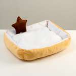 Лежанка Пижон мягкая прямоугольная со съемной подушкой + игрушка звезда 54х42х11 см персик