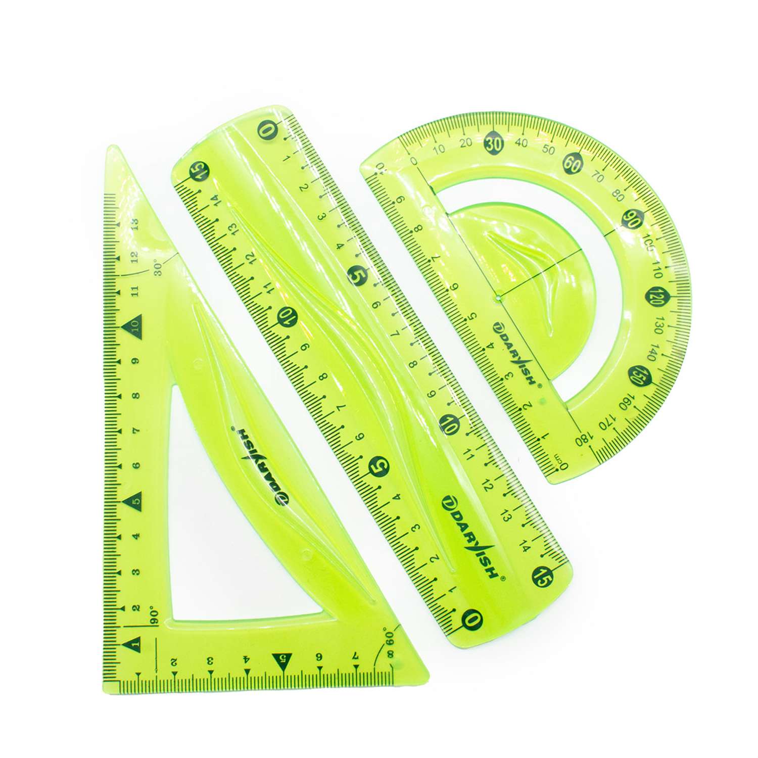 Набор линеек Darvish геометрических школьных пластиковых мягких 3 шт зеленый - фото 1