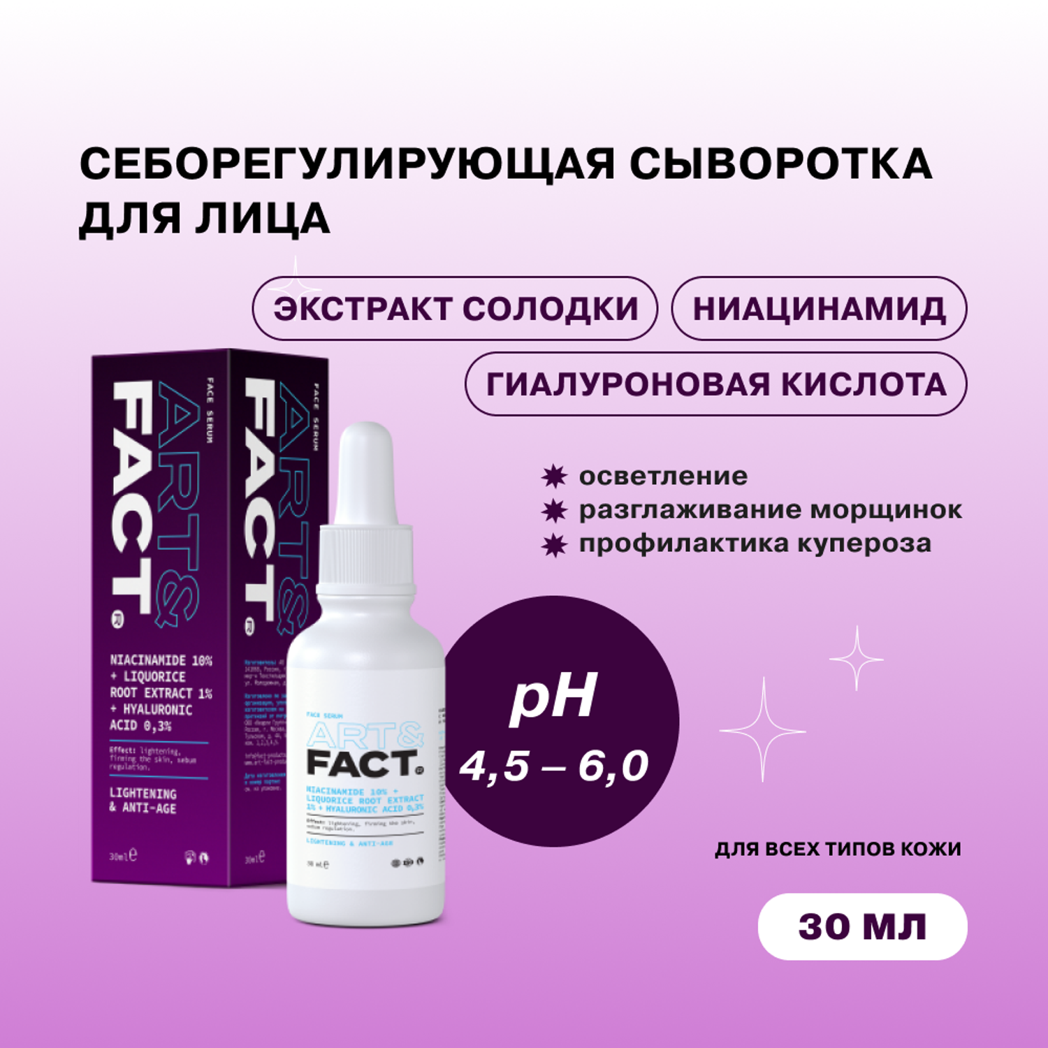 Сыворотка для лица ARTFACT. себорегулирующая с ниацинамидом экстрактом солодки и гиалуроновой кислотой 30 мл - фото 2