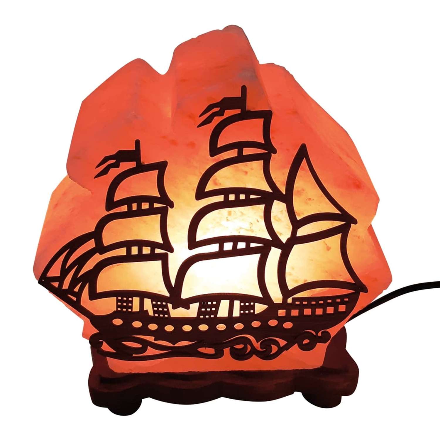 Солевая лампа Wonder Life Кораблик с деревянной картинкой 4-5кг Гималайская соль - фото 1