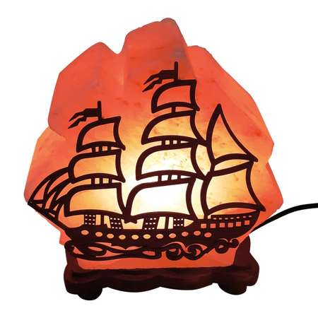 Солевая лампа Wonder Life Кораблик с деревянной картинкой 4-5кг Гималайская соль