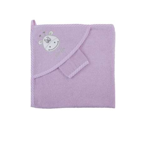 Набор для купания малыша M-BABY махровое полотенце с уголком и рукавичка 100% хлопок розовый
