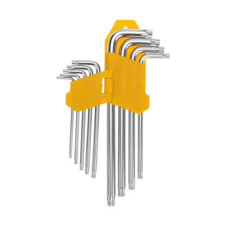 Набор ключей имбусовых Kranz Tamper-Torx 9 штук ТТ10-ТТ50 закаленные удлиненные