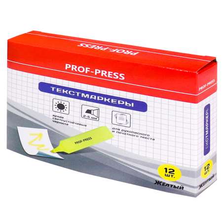 Набор текстовыделителей Prof-Press жёлтый 2-5 мм